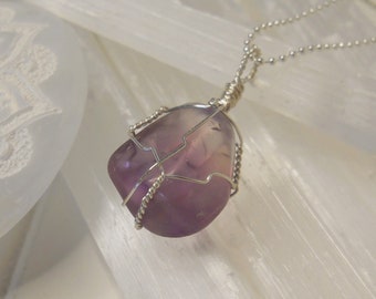 Amethyst Pendant / Crown Chakra Balancing / Simple Wire Wrapped Gemstone / Natural Amethyst Pendant on Delicate Sterling Silver Ball Chain