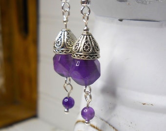 Victorian Style Amethyst Earrings / Faceted Natural Amethyst Dangle Earrings / Crown Chakra Balancing Earrings / Healing Crystal Jewelry