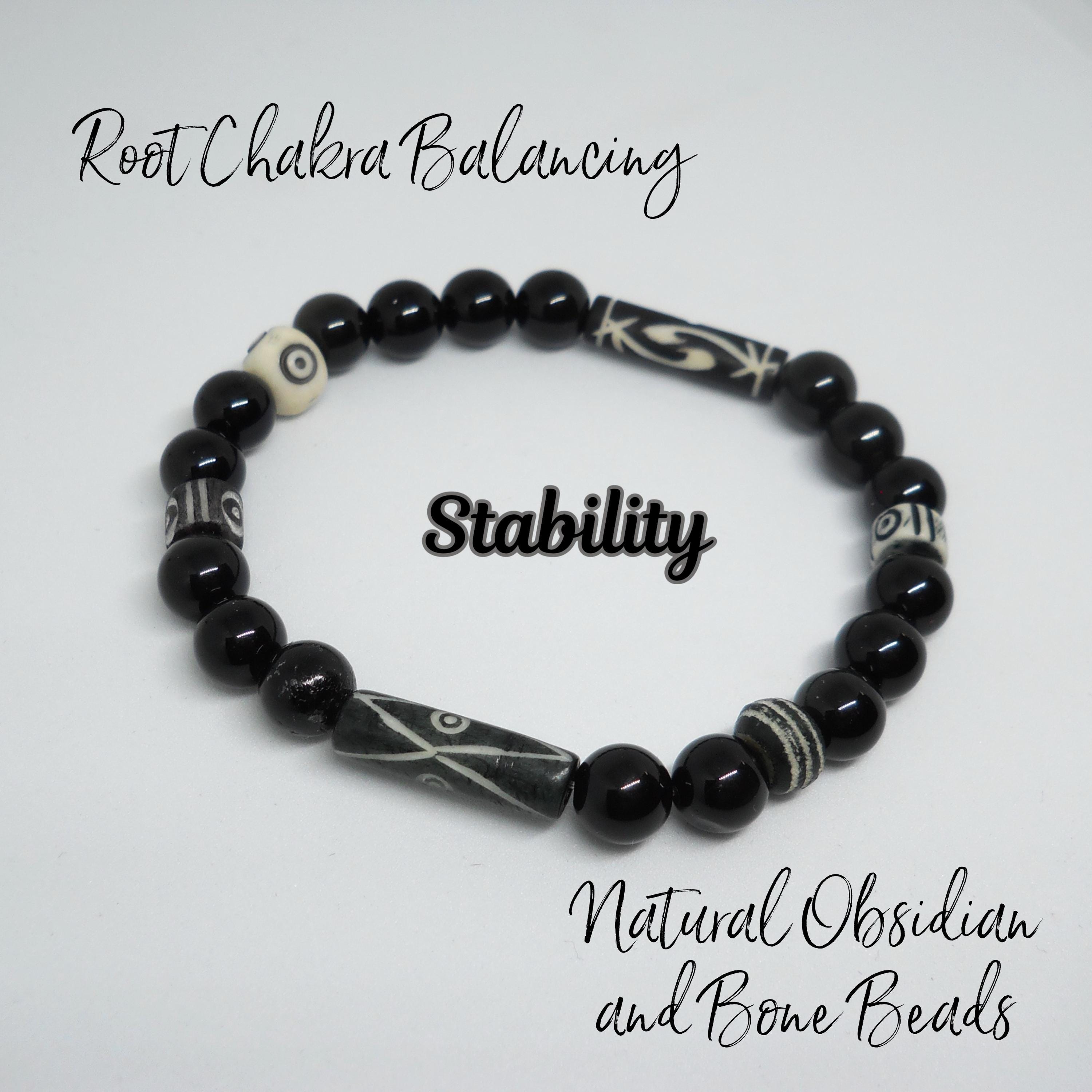 Natural Obsidian and African Bone Bead Bracelet / Positive Energy Bracelet *STABILITY* / Natural Gemstone Bead (8mm) Bracelet / Root Chakra
