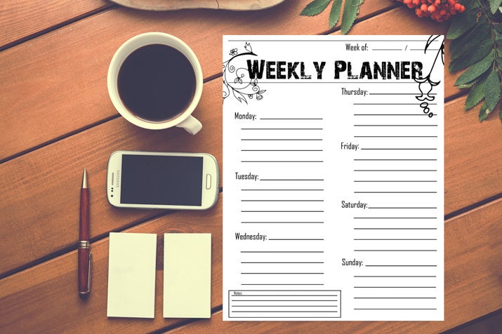 7 day weekly planner printable weekly planner printable etsy
