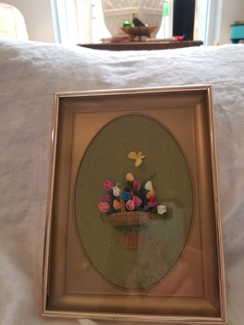Flowers n Fluttering Buttergly Decoupage Vintage Decoupage..Framed Floral Decoupage Signed