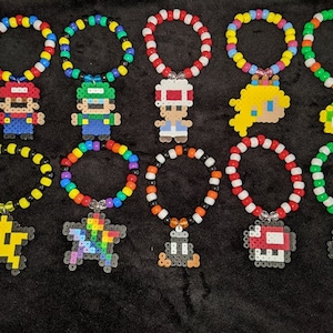Mario & Yoshi Perler Bead Kandi Bracelets - EDM Rave Festival Lot of 6