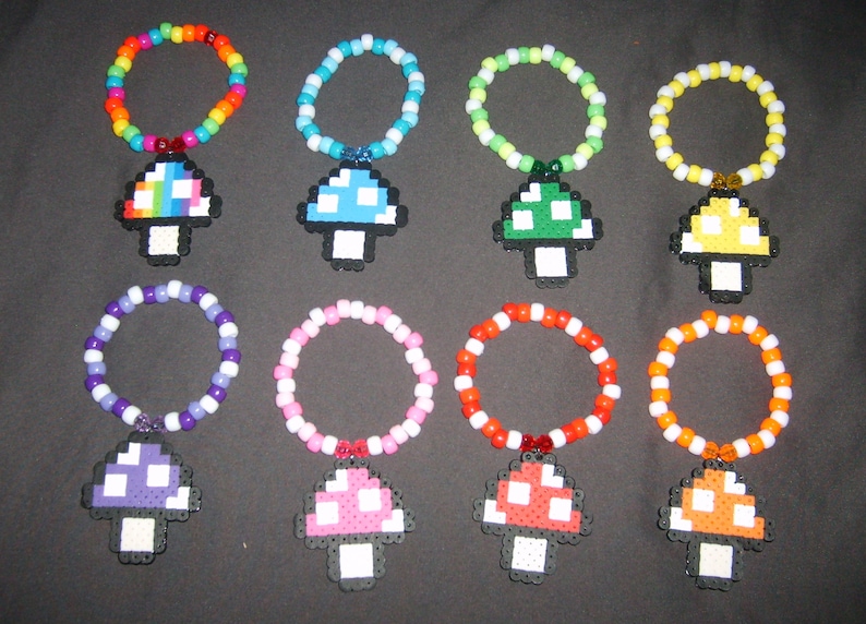 6 Piece Mushroom Perler Kandi Bracelets EDM EDC Festival Rave Etsy
