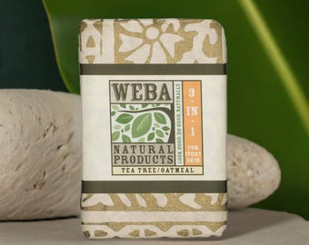 Tea Tree Oatmeal Soap, Vegan Shea Cocoa Butter Bar, Palm Oil Free