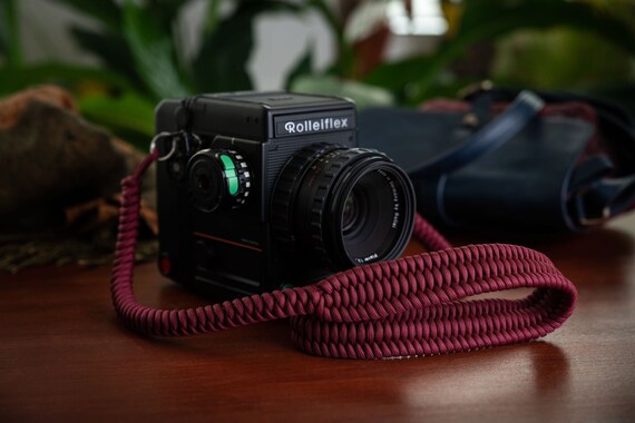 Kazami Camera neck strap, Hand-braided paracord shoulder strap.  100cm / Wine-red