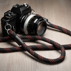 Kizuna 12mm rope neck strap, Camera shoulder strap made of climbing rope.  ca. 105cm / Energy-Black