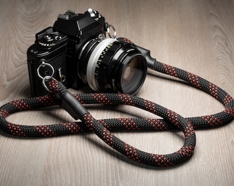 Kizuna 12mm rope neck strap, Camera shoulder strap made of climbing rope.  ca. 105cm / Energy-Black