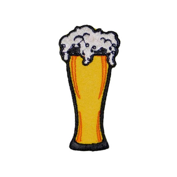 Embroidered Pint Glass of Beer Iron On Patch Sew On Badge Food Drink Embroidery
