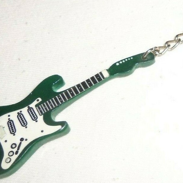 Green Stratocaster Wood Electric Guitar KeyChain Key Ring