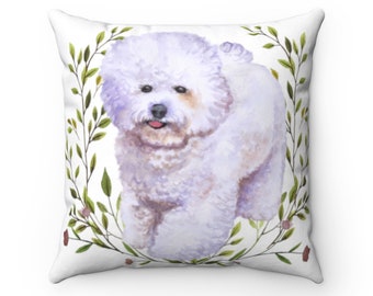 Bichon Frise Watercolour Dog Printed Linen Cushion Cover Home Decor Gift