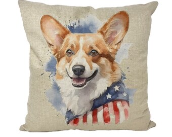 Patriotic Corgi American Flag July 4th Memorial Day Throw Pillow Cover