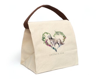 English Setter Canvas Lunch Bag With Strap, Reusable Lunch Sack
