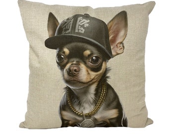 Funny Hip Hop Chihuahua Throw Pillow Cover