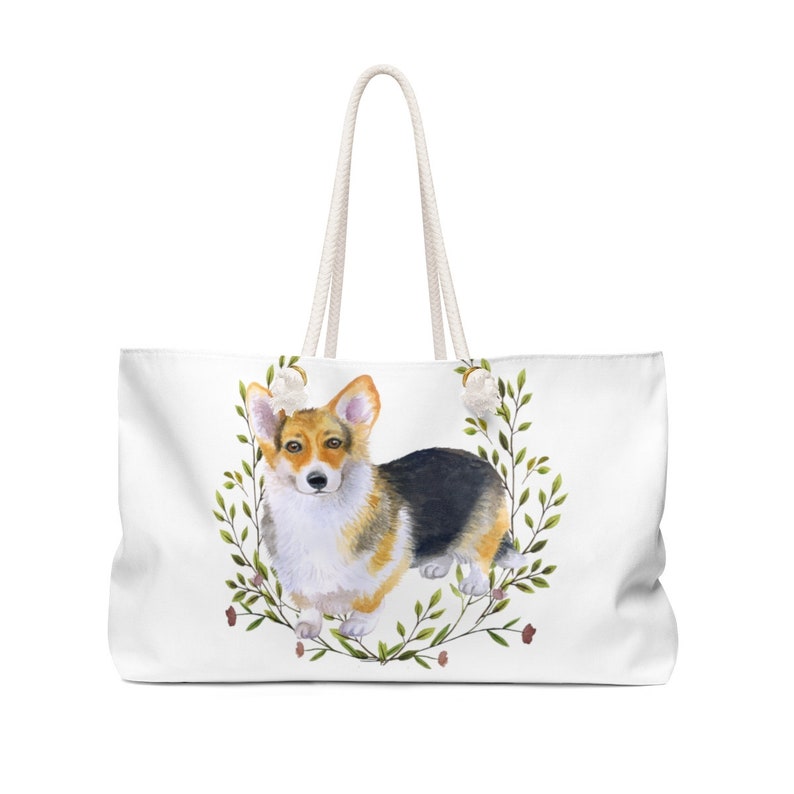 Cardigan Welsh Corgi Canvas Weekender Tote Bag Large Weekend Bag Dog Tote Bag for Dog Mom Cute Dog Gift for Dog Lovers