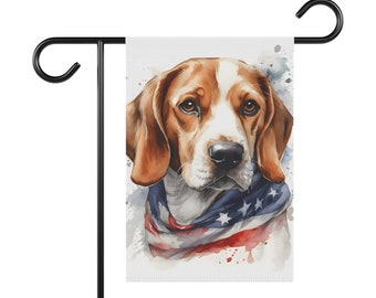 Patriotic Beagle July 4th Memorial Day American Flag Garden & House Banner, Garden Flag