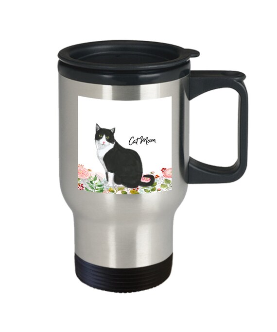 Cat Mom Travel Mug Tuxedo Black And White Cat Lover Cat Mom Etsy