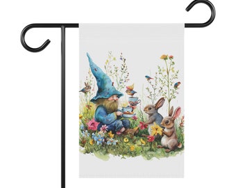 Gnome with Bunnies Garden & House Banner