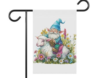 Gnome with Sheep Garden & House Banner, Garden Flag