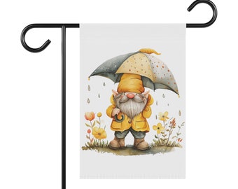 Rainy Day Gnome Garden & House Banner, Garden Flag