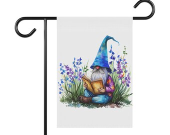 Gnome Reading a Book Garden & House Banner, Garden Flag