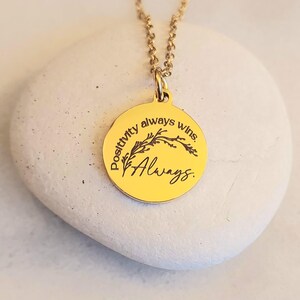 Positivity Always Wins Always Gold Charm Necklace Laser Engraved