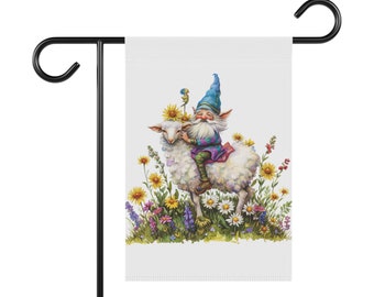 Gnome with Sheep Garden & House Banner, Garden Flag