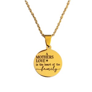 A Mother&#39;s Love, Mom Mother&#39;s Day Gold Charm Necklace Laser Engraved