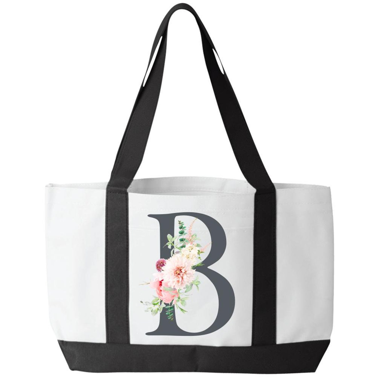 Monogram Letter B Floral Tote Bag | Etsy