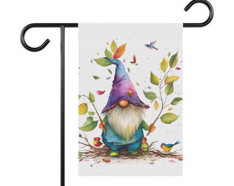 Gnome with Birds Garden & House Banner, Garden Flag