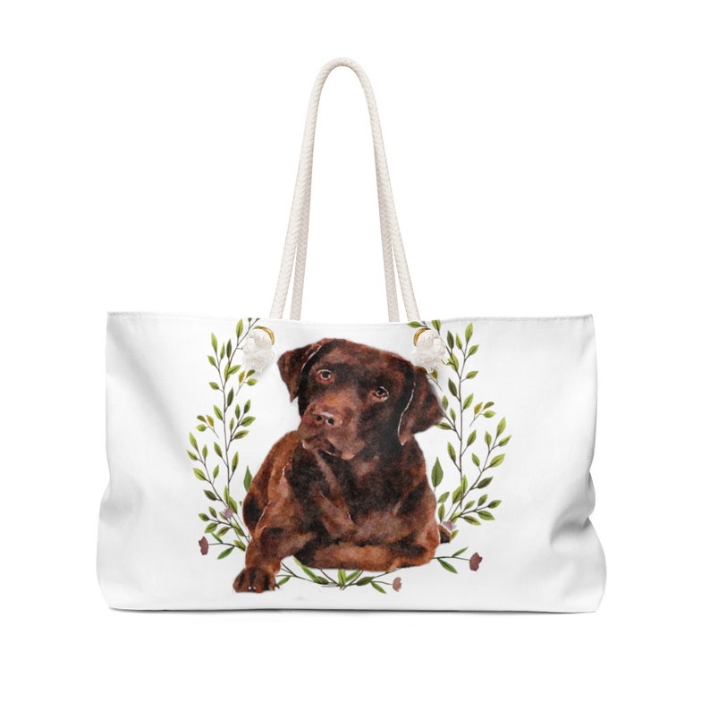Chocolate Labrador Retriever Bag Canvas Weekender Tote Bag Large Weekend Bag Dog Tote Bag for Dog Mom Cute Dog Gift for Dog Lovers