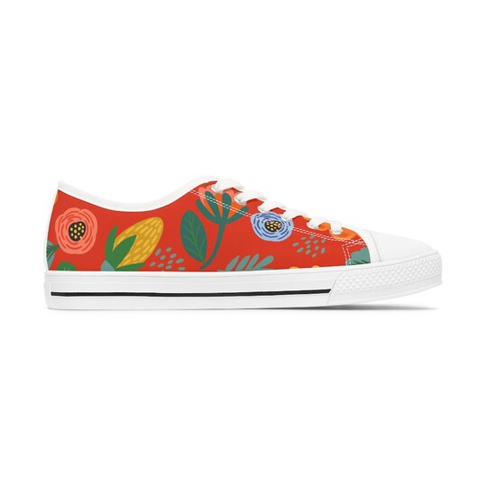 Red Floral Women's Low Top Sneakers