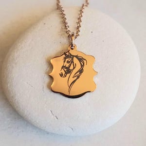Equestrian Horse Charm Rose Gold Necklace Laser Engraved
