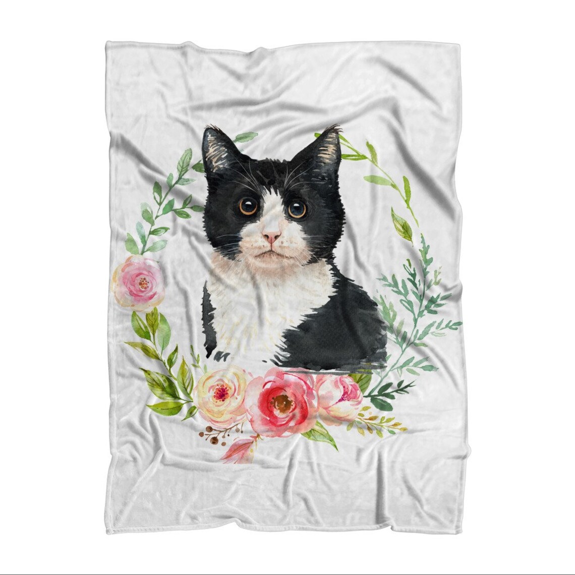 Black White Tuxedo Cat Premium Fleece Throw Blanket Etsy