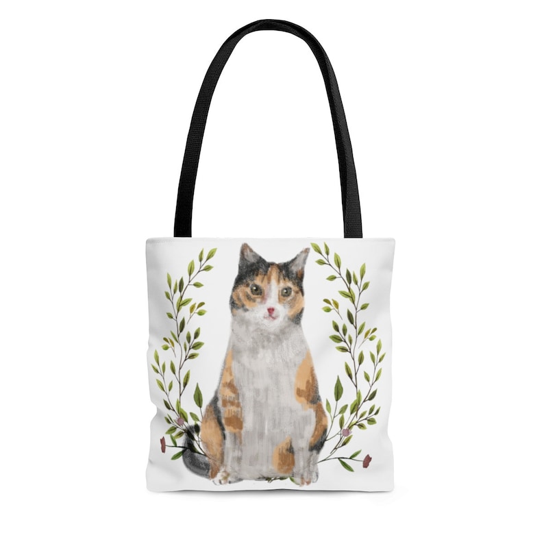 Calico Cat Canvas Tote Bag Cute Cat Shopping Bag for Cat Mom Gift for Cat Lovers Dog Mom