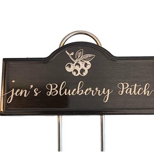 Personalized Fruit Berry Blueberry Bush Patch Laser Engraved Black Plant Marker Stake Garden Accessory