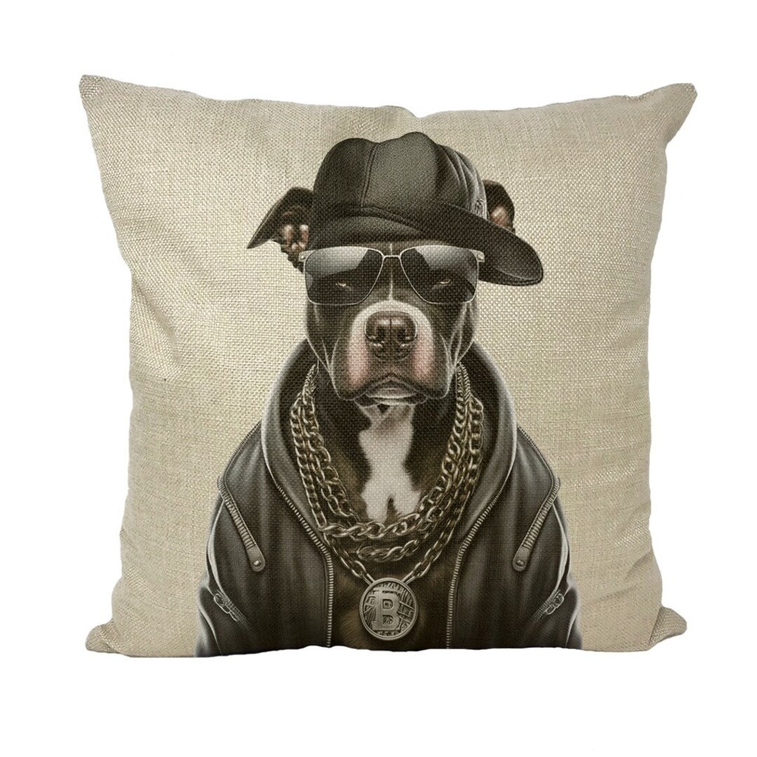 Funny Hip Hop Dog Pitbull Throw Pillow Cover Etsy