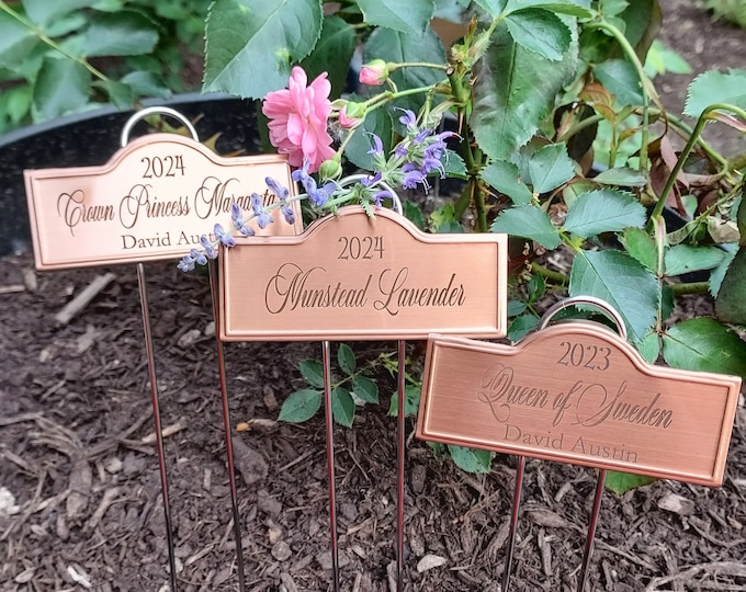 Custom Laser Engraved Copper Plant Rose Markers Stakes Garden Accessories