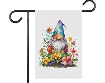 Gnome with Flowers Garden & House Banner, Garden Flag