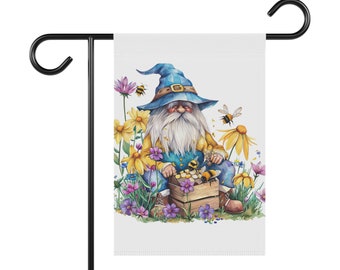 Gnome with Honeybees Garden & House Banner, Garden Flag