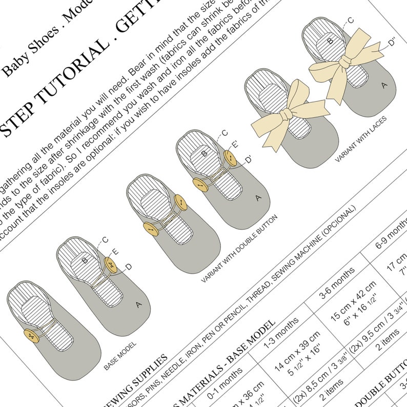 PDF SEWING PATTERN Baby Shoe Model n.1 two variants Catarina M. English image 4