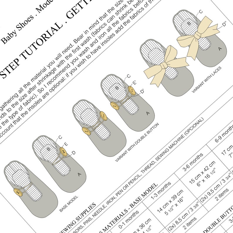 + two variants SEWING PATTERN Baby Shoe Model n.1 * Catarina M.