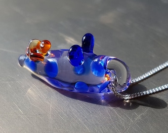 Blue Dotted Glass Sea Slug Necklace (small), handmade lampworked glass nudibranch animal pendant