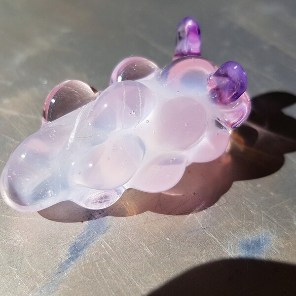 Cloudy Purple Glass Sea Slug Sculpture, cute handmade glass sea animal figurine
