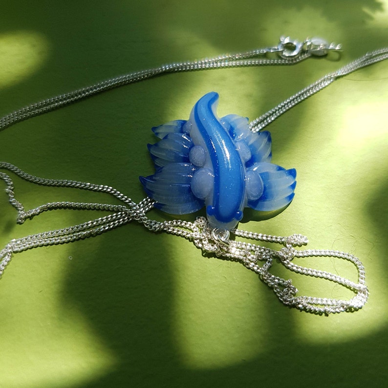 Glaucus Atlanticus Nudibranch Necklace, blue dragon sea slug totem Sterling Silver