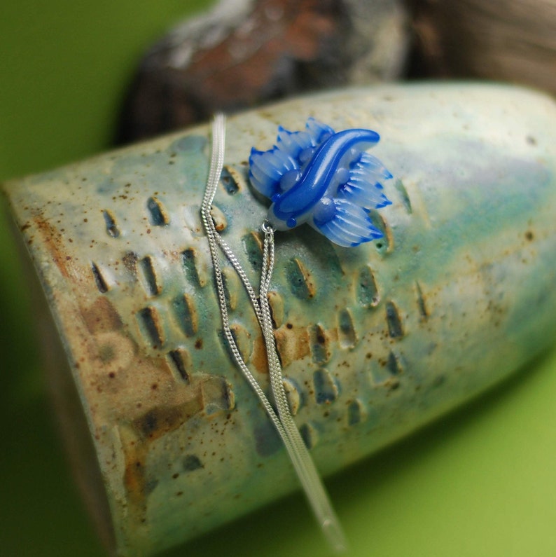 Glaucus Atlanticus Nudibranch Necklace, blue dragon sea slug totem image 7