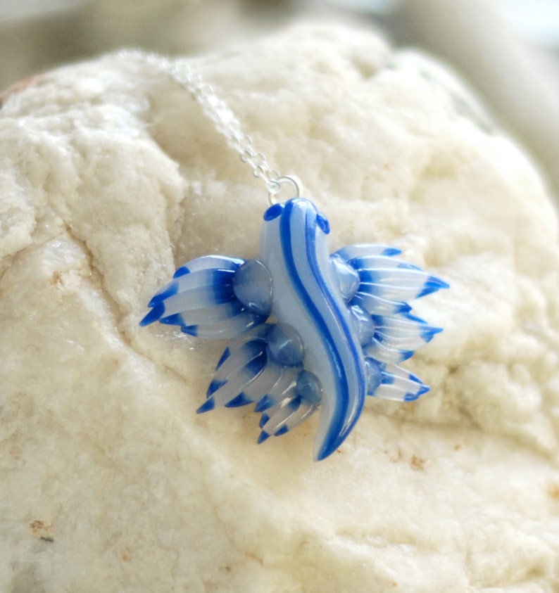 Glaucus Atlanticus Nudibranch Necklace, blue dragon sea slug totem image 3