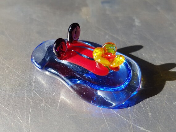 Art And Collectibles Glass Sculptures And Figurines Blue Striped Glass Sea Slug Handmade Lampworked