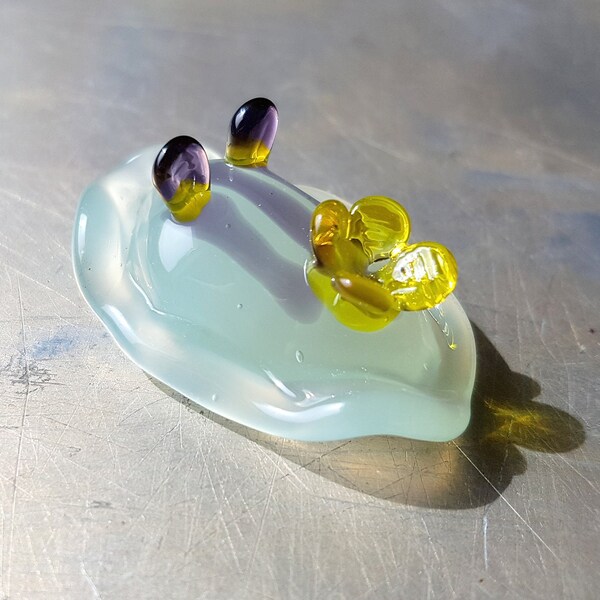 Aqua and Light Violet Glass Sea Slug, handmade lampworked glass nudibranch animal figurine
