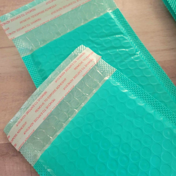 Teal Small Bubble Wrap Mailers, 4.3x7.5" Inches, Padded Poly Packaging Envelopes, Bags, Mailing Shipping Supplies, 12 pcs, Turquoise Green