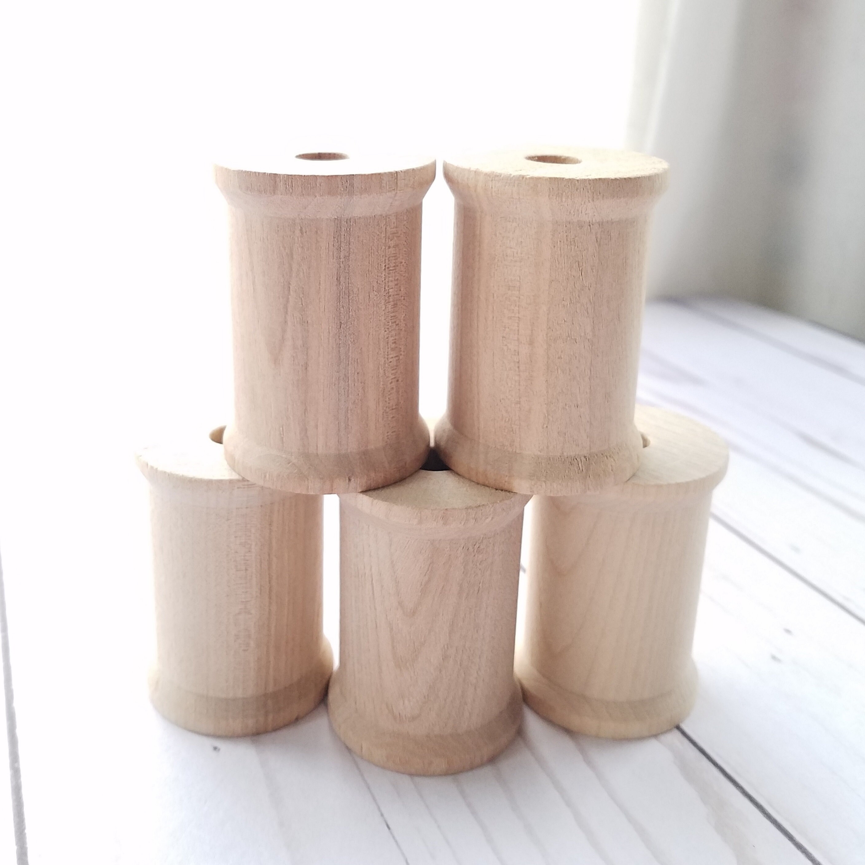 #9000 our largest Set of 5 blank Wood Spools made in USA 2 1/8" x 1 1/2" 
